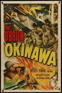 4d668 OKINAWA 1sh '52 Pat O'Brien in World War II Japan, cool military battle art!