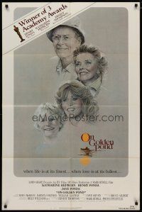 4d674 ON GOLDEN POND awards 1sh '81 art of Hepburn, Henry Fonda, and Jane Fonda by C.D. de Mar!