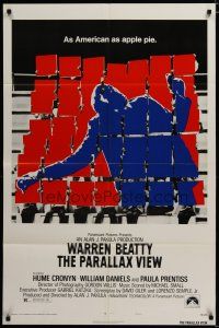 4d687 PARALLAX VIEW style B 1sh '74 Warren Beatty, as American as apple pie, cool image!
