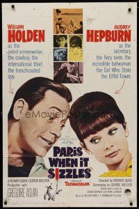 4d690 PARIS WHEN IT SIZZLES 1sh '64 close-up of pretty Audrey Hepburn & William Holden!