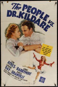 4d694 PEOPLE VS. DR. KILDARE signed 1sh '41 by Laraine Day as pretty nurse w/Dr. Lew Ayres!