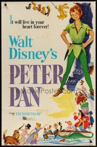 4d695 PETER PAN 1sh R69 Walt Disney animated cartoon fantasy classic, great full-length art!