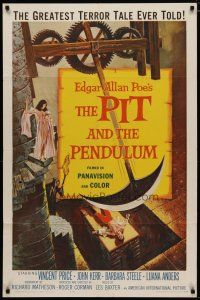 4d697 PIT & THE PENDULUM 1sh '61 Edgar Allan Poe's greatest terror tale, horror horror art!