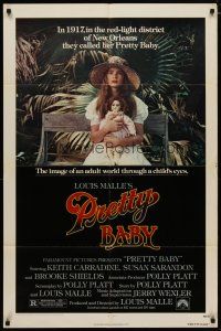 4d704 PRETTY BABY 1sh '78 directed by Louis Malle, young Brooke Shields sitting with doll!