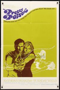 4d705 PRETTY POISON 1sh '68 cool artwork of psycho Anthony Perkins & crazy Tuesday Weld!