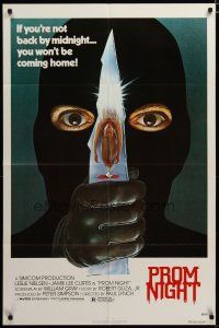 4d711 PROM NIGHT 1sh '80 Jamie Lee Curtis won't be coming home, wild horror art!
