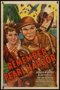 4d726 REMEMBER PEARL HARBOR 1sh '42 Donald Red Barry & Fay McKenzie are fightin' mad!