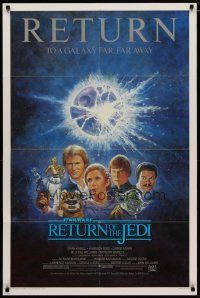 4d732 RETURN OF THE JEDI 1sh R85 George Lucas classic, Mark Hamill, Ford, Tom Jung art!