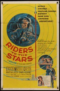 4d735 RIDERS TO THE STARS 1sh '54 William Lundigan has broken into outer space w/gravity zero!