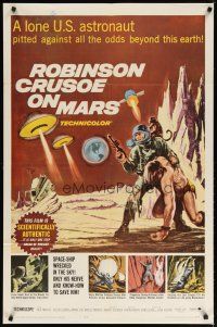 4d743 ROBINSON CRUSOE ON MARS 1sh '64 sci-fi art of Paul Mantee & his man Friday Victor Lundin!