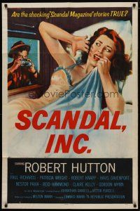 4d759 SCANDAL INC. 1sh '56 Robert Hutton, art of paparazzi photographing sexy woman in bed!