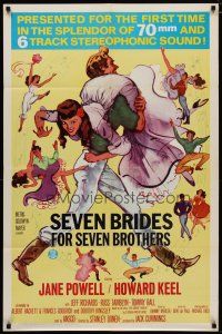 4d770 SEVEN BRIDES FOR SEVEN BROTHERS 1sh R68 art of Jane Powell & Howard Keel, MGM musical!