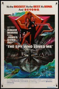 4d809 SPY WHO LOVED ME 1sh '77 cool artwork of Roger Moore as James Bond by Bob Peak!