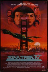 4d814 STAR TREK IV 1sh '86 cool art of Leonard Nimoy & William Shatner by Bob Peak!