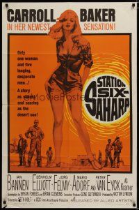 4d817 STATION SIX-SAHARA 1sh '64 super sexy Carroll Baker is alone with five men in the desert!