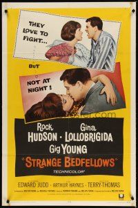 4d826 STRANGE BEDFELLOWS 1sh '65 Gina Lollobrigida & Rock Hudson love to fight, but not at night!
