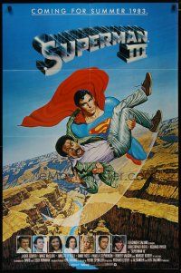 4d843 SUPERMAN III advance 1sh '83 art of Christopher Reeve flying with Richard Pryor by Salk!