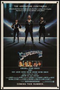 4d842 SUPERMAN II teaser 1sh '81 Christopher Reeve, Terence Stamp, cool image of villains!