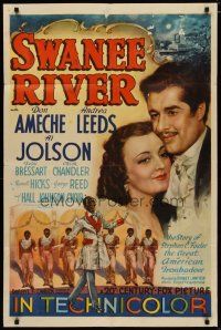 4d844 SWANEE RIVER style A 1sh '39 Don Ameche as Stephen Foster, Andrea Leeds, blackface Al Jolson!