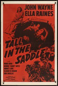 4d856 TALL IN THE SADDLE military 1sh R57 great images of John Wayne & pretty Ella Raines!