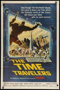 4d893 TIME TRAVELERS 1sh '64 cool Reynold Brown sci-fi art of the crack in space and time!