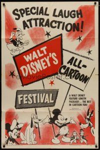 4d941 WALT DISNEY'S ALL-CARTOON FESTIVAL style A 1sh '53 Donald Duck, Mickey Mouse & more!