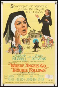 4d954 WHERE ANGELS GO TROUBLE FOLLOWS 1sh '68 nuns Rosalind Russell & Stella Stevens!