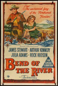 4e701 BEND OF THE RIVER Aust 1sh '52 art of Jimmy Stewart & Julia Adams, directed by Anthony Mann!