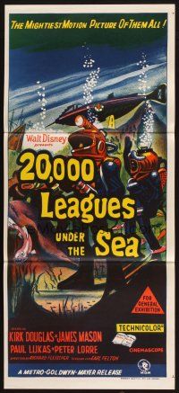 4e790 20,000 LEAGUES UNDER THE SEA Aust daybill R60s Jules Verne classic, art of deep sea divers!
