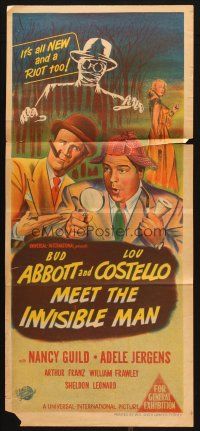4e792 ABBOTT & COSTELLO MEET THE INVISIBLE MAN Aust daybill '51 art of detectives Bud & Lou!