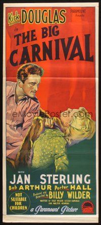 4e795 ACE IN THE HOLE Aust daybill '51 Richardson Studio art of Kirk Douglas choking Jan Sterling!