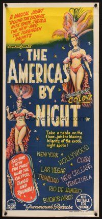 4e798 AMERICA BY NIGHT Aust daybill '61 exotic spots, wonderful artwork of showgirls!