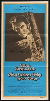 4e799 ANY WHICH WAY YOU CAN Aust daybill '80 cool artwork of Clint Eastwood & Clyde by Bob Peak!