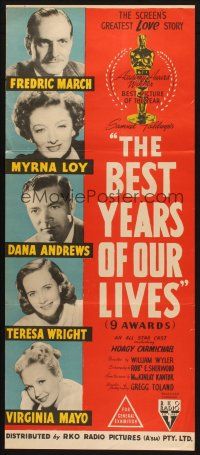 4e811 BEST YEARS OF OUR LIVES Aust daybill '47 Fredric March, Myrna Loy, William Wyler classic!