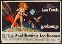 4e455 BARBARELLA German 33x47 '68 sexiest sci-fi art of Jane Fonda by Robert McGinnis, Vadim!