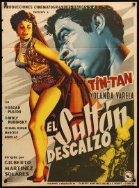 4e031 EL SULTAN DESCALZO Mexican poster '56 art of Tin-Tan & sexy Yolanda Varela!