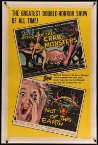 4f216 ATTACK OF THE CRAB MONSTERS/NOT OF THIS EARTH linen 1sh '57 great double-horror show, rare!