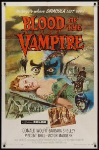 4f261 BLOOD OF THE VAMPIRE 1sh '58 he begins where Dracula left off, art of monster & sexy girl!