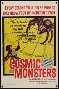 4f247 COSMIC MONSTERS 1sh '58 cool art of giant spider in web & terrified woman!