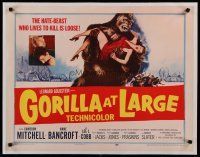 4f051 GORILLA AT LARGE linen 1/2sh '54 great art of giant ape holding screaming sexy Anne Bancroft!