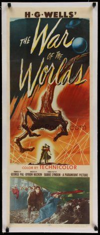 4f011 WAR OF THE WORLDS linen insert '53 H.G. Wells classic produced by George Pal, best art!