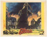 4f085 GODZILLA KING OF THE MONSTERS LC #4 '56 great image of Gojira crushing train in his mouth!