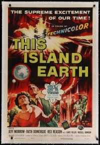 4f069 THIS ISLAND EARTH linen 1sh '55 they challenged unearthly furies of a planet gone mad!