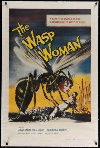 4f266 WASP WOMAN linen 1sh '59 most classic art of Roger Corman's lusting human-headed insect queen!