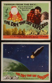 4f282 DAY THE SKY EXPLODED 8 LCs '61 terror from the sky, art of Earth attacked from outer space!