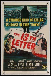 4g003 13th LETTER linen 1sh '51 Otto Preminger, Linda Darnell, a strange kind of killer is loose!