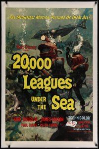 4g004 20,000 LEAGUES UNDER THE SEA linen 1sh R63 Jules Verne, great art of deep sea divers!