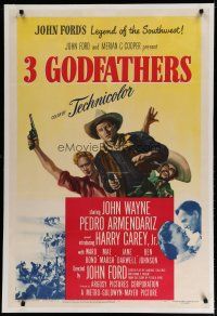 4g006 3 GODFATHERS linen 1sh '49 cowboy John Wayne in John Ford's Legend of the Southwest!