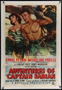 4g011 ADVENTURES OF CAPTAIN FABIAN linen 1sh '51 art of Errol Flynn & sexy Micheline Presle!