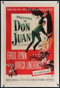 4g012 ADVENTURES OF DON JUAN linen 1sh '49 Errol Flynn made history when he made love to Lindfors!